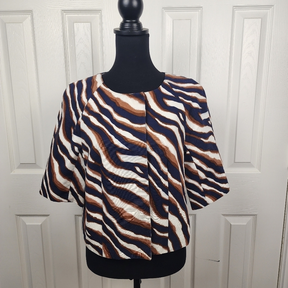 Jones Wear Zebra Print Snap Button Cropped Short Sleeve Jacket Size 6